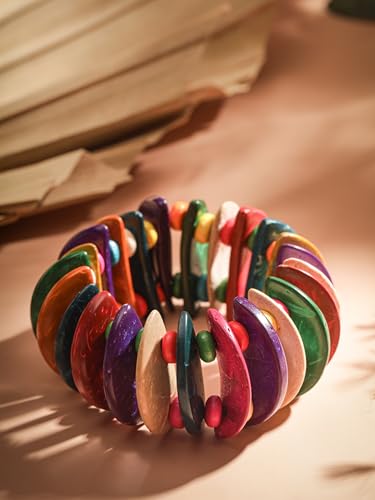 MINACHI Boho Chunky Colorful Wooden Bead Stretch Bracelet, Handmade Bohemian Statement Jewelry For Women - style: Bracelet RAC.001