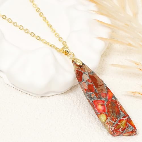 Nature Stone Necklaces for Women Boho Pendant Necklace 18K Gold Chain Necklaces - color: Orange Gold