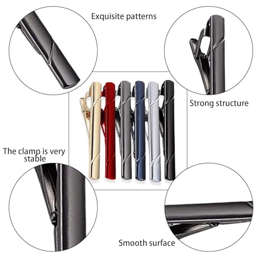 6 Pcs Multicolored Tie Clips, Tie Bar Clip Set, Ideal for Father/Husband/Boyfriend/Business/Wedding