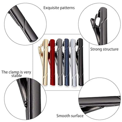 6 Pcs Multicolored Tie Clips, Tie Bar Clip Set, Ideal for Father/Husband/Boyfriend/Business/Wedding