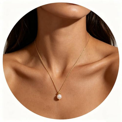 Freshwater Pearl Necklace for Women - 18K Gold Plated Dainty Pearl Pendant Choker, Hypoallergenic Non Tarnish Stainless Steel Chain, Gold Pearl Necklaces Gift for Her - color: Style 2
