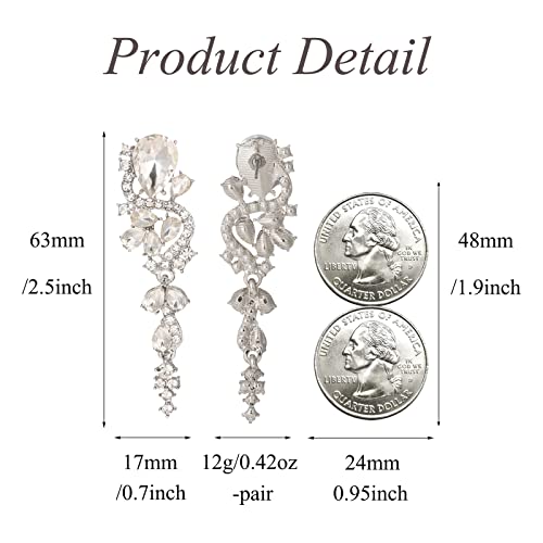 Fashion Rhinestone Statement Drop Dangle Earrings Long Colorful Crystal Bridal Wedding Teardrop Chandelier Earrings for Women Prom Pageant - color: Clear-silver