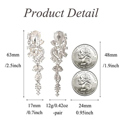 Fashion Rhinestone Statement Drop Dangle Earrings Long Colorful Crystal Bridal Wedding Teardrop Chandelier Earrings for Women Prom Pageant - color: Clear-silver
