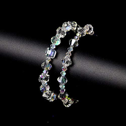 ONLYJUMP Austrian Crystal Cube Earrings Necklace Bracelet Set for Women Handmade Square Rhinestone Silver Plated Ice Earrings Necklace Bracelet Mother's Day Fashion Jewelry Gifts