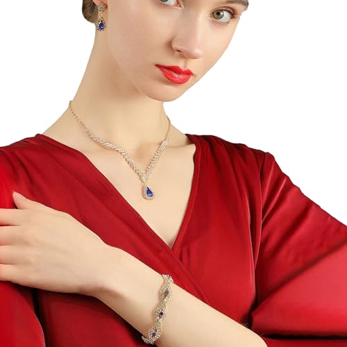 YYW 4 Pieces Women Evening Handbags Clutch Purse Bag with Rhinestone Crystal Jewelry Set for Wedding Party - color: royal blue