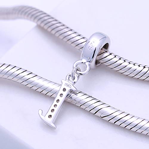 925 Sterling Silver Letter Charms Fits Pandora Bracelets, Gift for Women | A-Z Alphabet Initial Charm with CZ,Great gift for Christmas, Valentine's Day, Mother's Day. - color: I