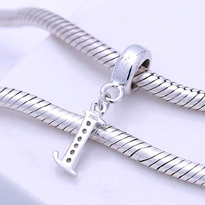 925 Sterling Silver Letter Charms Fits Pandora Bracelets, Gift for Women | A-Z Alphabet Initial Charm with CZ,Great gift for Christmas, Valentine's Day, Mother's Day. - color: I