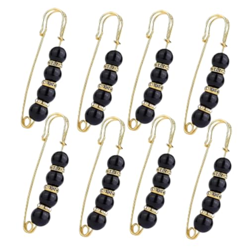 Faux Pearl Brooch Set for Women, Sweater Shawl Clips with Safety Pin Clasp, Clothing Accessories for Dresses, Cardigans, Scarves, and Hats - color: black, size: 8