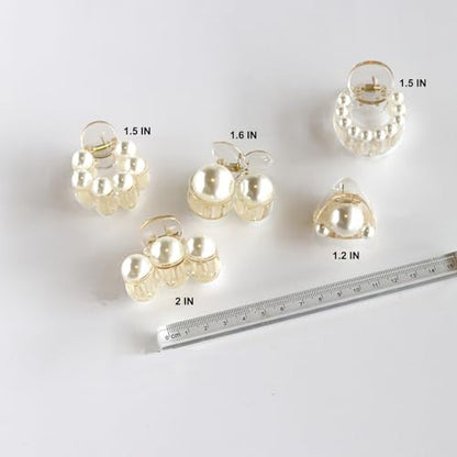 Pearl Hair Clips for Women, Small Hair Claw Clip Strong Hold,Mini Banana Jaw Clip Barrettes Nonslip,Hair Accessories Set Birthday Wedding Gift for Girl Thick Thin Curly Hair(5 PCS) - size: 1 Count (Pack of 5)