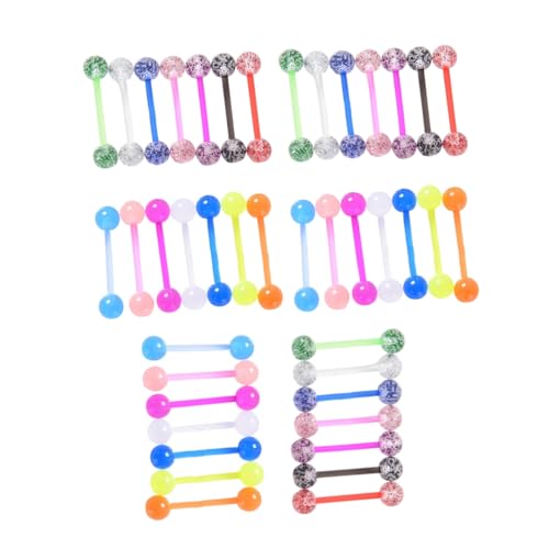 DATOA 16/48Pcs 14G Glow in Dark Flexible Acrylic Straight Tongue Barbell Nipple Ring Retainer Piercing Jewelry for Women Men - style: 48Pcs