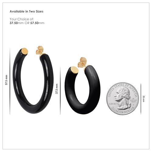 Gold Plated Multicolor Resin Chunky Thick Open Hoop Earrings in 57MM and 37.5MM Diameters - color: Black - Glossy Finish, size: 37.5MM (1.48") Diameter