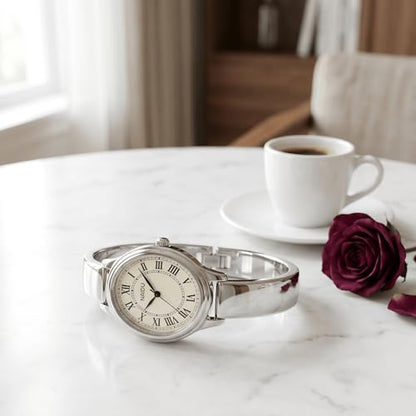 Women's Oval Bangle Watch, Elegant Open-Cuff Bracelet Wrist Watch with Roman Numeral Dial, Minimalist Luxury Fashion Quartz Watch for Ladies - color: Silver/White