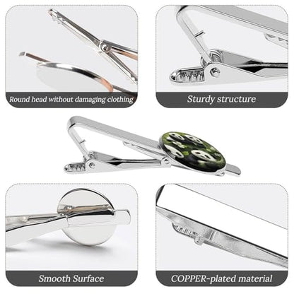 Tie Clip for Men, Tie Bar Cufflinks Set, Copper Necktie Clip And Shirt Cuff Links for Business Wedding Gift - color: Panda Family Tree