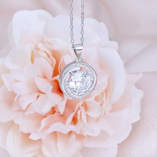 Sterling Silver Pendant Necklace Charms Hypoallergenic Fashion Jewelry Dainty Valentines Day Birthday Gift for Women - style: Circle CZ