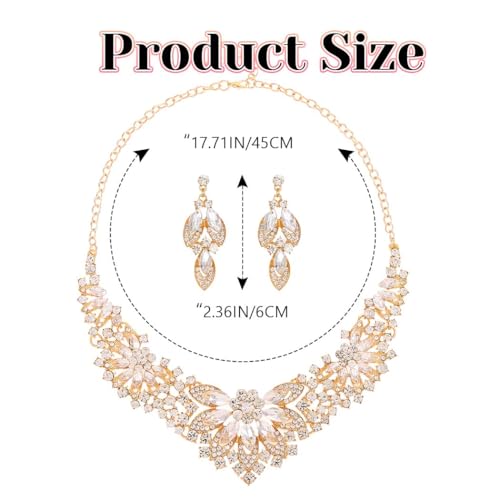 Yonamix Gold Jewelry Set Wedding Rhinestone Necklace Sets for Women | Formal Prom Dinner Party Gala Night Crystal Flower Necklaces Earrings - color: A Gold