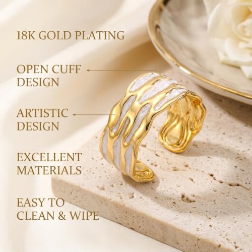 18K Gold Plated White Enamel Cuff Bracelet for Women - color: wave