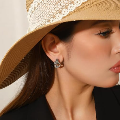 Gold Statement Earrings For Women, 14K Gold Plated Textured Geometric Drop Earrings - Hypoallergenic Stainless Steel Statement Earrings for Women, Waterproof Fan-Shaped Dangle Earrings for Beach & Daily Wear - color: Knot Silver YE03S