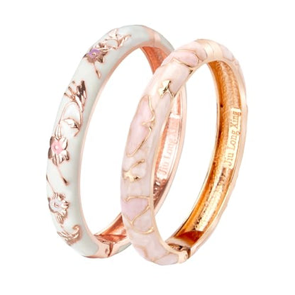UJOY Cloisonne Bracelet Butterfly Hinge Indian Cuff Bangle Enameled Jewelry Flower Bracelets for Women Gift Box 55A114 - color: A45-2 Pcs/Set-Pink and White