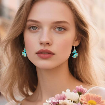 Boho Turquoise Dangle Earrings For Women Trendy,Western Blue Gemstone Drop Earings,Vintage Gothic Ethnic Statement Beach Vacation Long Birthstone Earrings with Leaf Teardrop Turquoise Crystal Tassels,Fashion Jewelry Birthday Gift. - style: A10 Seed Beads