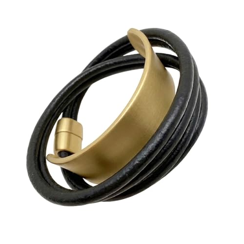 Leather Wrap Bracelet for Women Bangle Bracelet Handmade Bohemian Bangle Bold Statement Leather Bracelet for Women Trendy - style: Black Leather Wrap Bracelet-Gold
