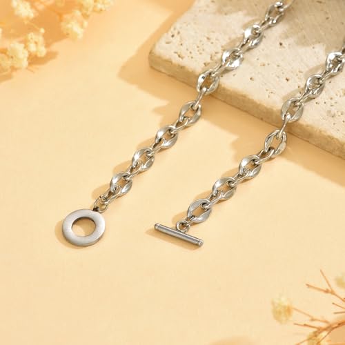 Chunky Gold Necklace for Women, 18K Gold Plated Paperclip, Figaro Link Chain Necklace, Toggle Clasp Necklaces, Trendy Non Tarnish Jewelry, Christmas Gifts - style: 6mm Cable Toggle 16.5''-White Gold