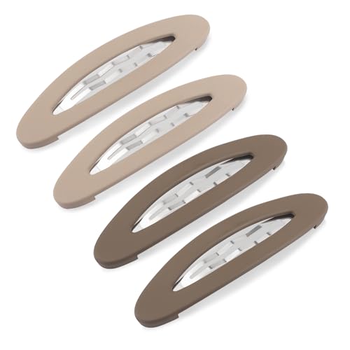 4PCS Large Snap Hair Clips for Women, Snap Barrettes for Girls, Matte Clips for Hair, Medium Barrettes (3.5Inch,Brown) - color: Brown, size: 4 Count (Pack of 1)