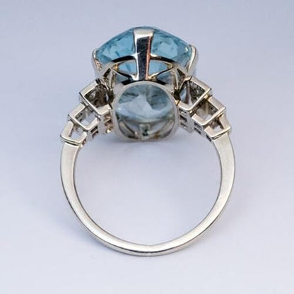 White Gold Plated Blue Cubic Zirconia Engagement Rings Wedding Bridal Band Promise Rings Evening Parties Anniversary Valentine's Day Gifts Eternity Bands for Women - size: 9