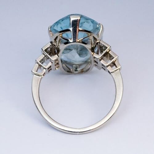 White Gold Plated Blue Cubic Zirconia Engagement Rings Wedding Bridal Band Promise Rings Evening Parties Anniversary Valentine's Day Gifts Eternity Bands for Women - size: 7