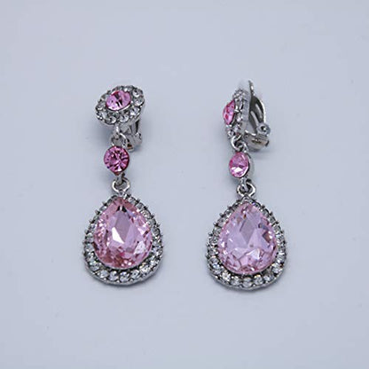 Gorgeous Austrian Crystal Rhinestone Wedding Bridal Teardrop Drop Dangle Earrings - color: Pink