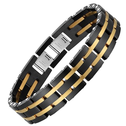 Holizaly Men's Stainless Steel Two Tone Square Link Bracelet, Black and Blue Ion Plated Black - color: blue-black 15
