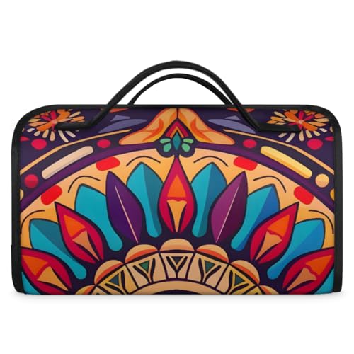 Boho Mandala Flowers Bohemian Hanging Roll Up Cosmetic Bag with 4 Removable Storage Bags Waterproof Foldable Toiletry Kit for Women - color: Multicolor 20