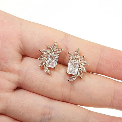 Earrings Holy Stud Earrings for Girls/Women, Sliver Gold Wedding Earrings for Bridesmaids - color: Floral Diamond|Gold