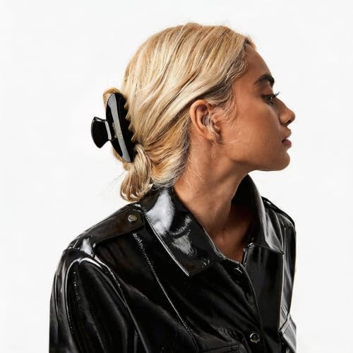 Aileam Acetate Hair Claw Clips for Women, Hair clip French Design Strong Hold Non-Slip claw clips for Thick Hair, 2 Pack - color: Black Cream Stripe