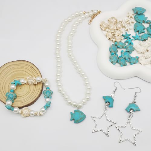 Julie Wang 422PCS Mixed Beach Ocean Jewelry Making Kit, Man-made Turquoise Starfish Turtle Beads Charm & Antique Silver Alloy Sea Animal Pendants, for Bracelet Necklace Earring Craft DIY Supplies - color: Style C-422PCS