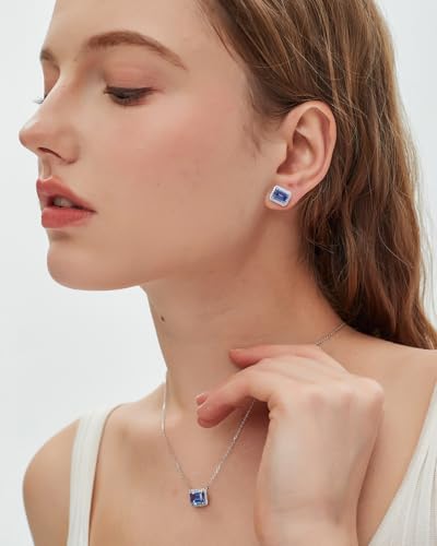 CoBi Halo Stud Earrings for Women, Cubic Zirconia Earrings, Birthstone Heart Earrings Simulated Diamond Valentine's Day - color: Tanzanite