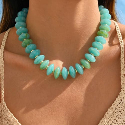 Resin Chunky Beaded Necklace for Women,Vacation Jewelry | Acrylic Beads,Boho Summer Beach Handmade Jewelry,Trendy Bold Statement Beaded Necklace,Birthday Gift for Women - color: Mint Green