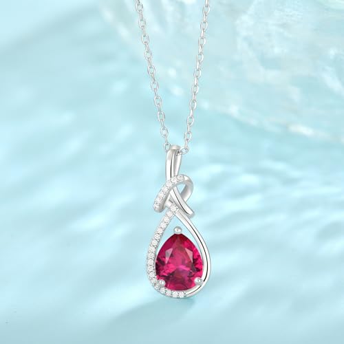 Infinity Teardrop Necklace Silver Tone Pendant Birthstone Jewelry for Women - color: Red