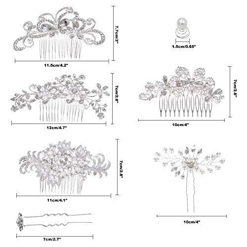inSowni 32 Pack Silver Wedding Hair Side Combs+U-shaped & Twist Bridal Hair Pins Pieces Accessories Rhinestone Pearls for Women Girls Brides Bridesmaids