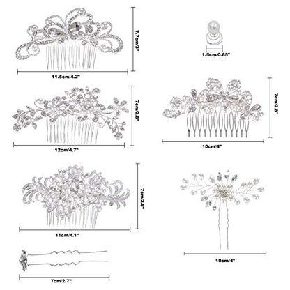 inSowni 32 Pack Silver Wedding Hair Side Combs+U-shaped & Twist Bridal Hair Pins Pieces Accessories Rhinestone Pearls for Women Girls Brides Bridesmaids