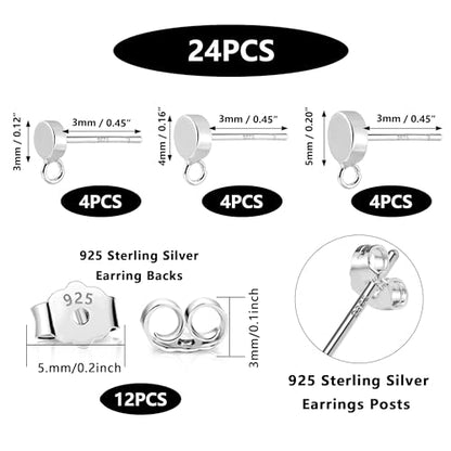 925 Sterling Silver Earrings Making Flat Studs Posts with Loop Ear Backs | Hypoallergenic 3/4/5mm Ball/Flat Stud Post Replace Butterfly Ear Backs for Dangle Charm Pendant Earring Jewelry Making Set - color: Flat_Silver