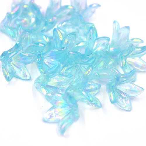 130Pcs Acrylic Lily Flower Beads for Jewelry Making Cute AB Trumpet Floral Charm Spacer Bead Caps Loose Aesthetic Beads for Earrings Necklace Bracelet DIY Craft Accessories Supplies(Blue) - color: Blue