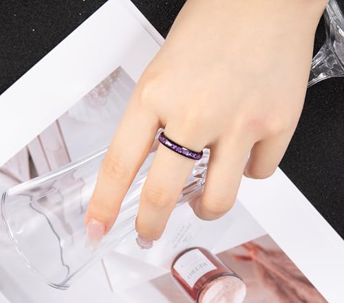 NUNCAD Black Tungsten Ring, Men's Wedding Rings with Blue/Amethyst/Galaxy Opal Ring 4mm 8mm Engagement Promise Ring Comfort Fit Size 5-12 - color: Amethyst & 4mm
