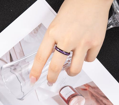 NUNCAD Black Tungsten Ring, Men's Wedding Rings with Blue/Amethyst/Galaxy Opal Ring 4mm 8mm Engagement Promise Ring Comfort Fit Size 5-12 - color: Amethyst & 4mm