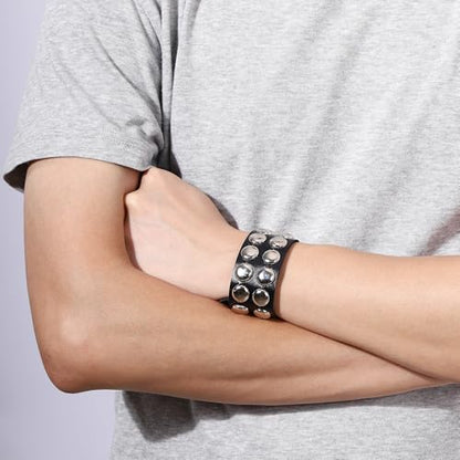 Mens Bracelet Braided Leather Punk Rock Cuff Bracelets Wrap Bracelet for Men Women Black - color: E2:3PCS