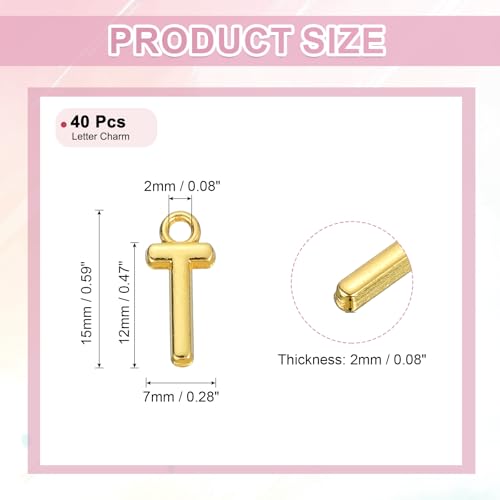 uxcell Letter Charm, Alloy Letter Initial Alphabet Charm for DIY Craft Jewelry Making Bracelets Earrings Necklace - color: Gold - T