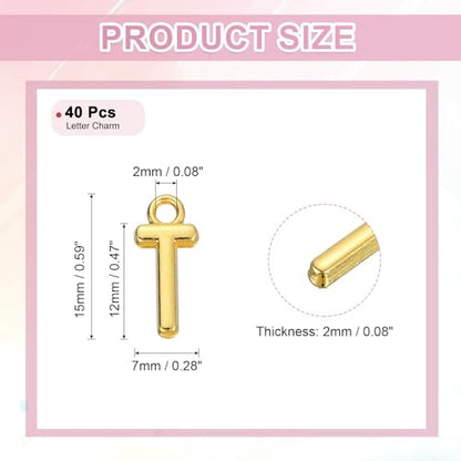 uxcell Letter Charm, Alloy Letter Initial Alphabet Charm for DIY Craft Jewelry Making Bracelets Earrings Necklace - color: Gold - T