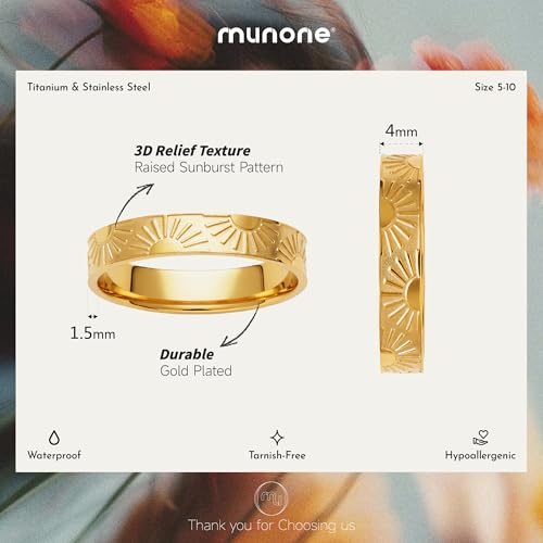 Sunshine Engraved Rings for Women Men,18k Gold Plated Stacking Ring | 18k Gold Plated Titanium Stacking Rings,'You Are My Sunshine' Statement Bands - color: Gold-4mm