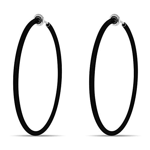 Clip On Spring Hoop Earrings for Non-Pierced Ears - color: Black, size: 50mm