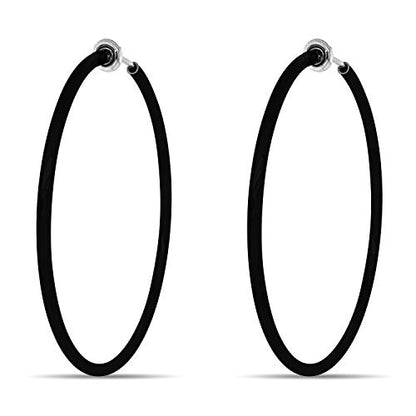 Clip On Spring Hoop Earrings for Non-Pierced Ears - color: Black, size: 50mm