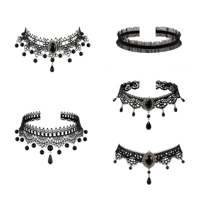 Goth Black Lace Choker Necklace for Women Gothic Vampire Necklace Halloween Victorian Dress Costume Accessories - color: Black3